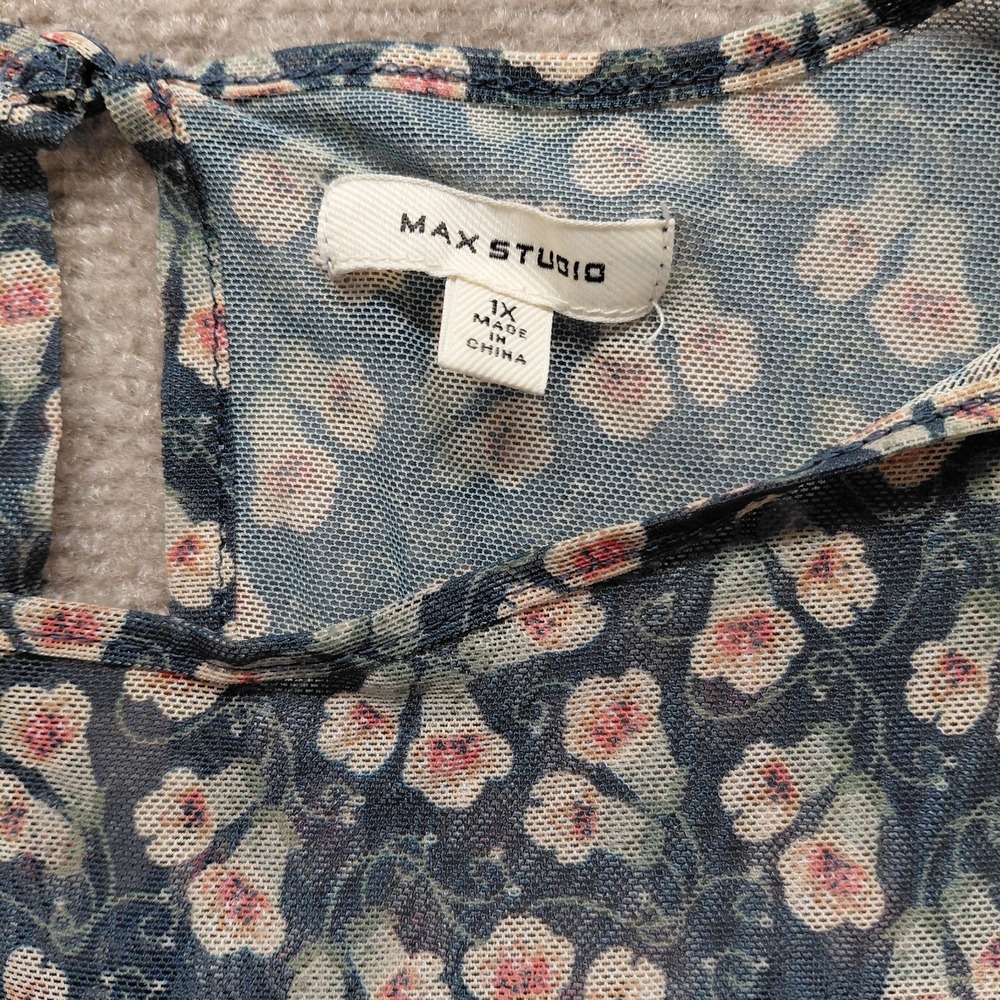 Max Studio Womens Peasant Top 1X Boho Short Sleeve Floral Cottage Lined Sheer - Picture 7 of 12